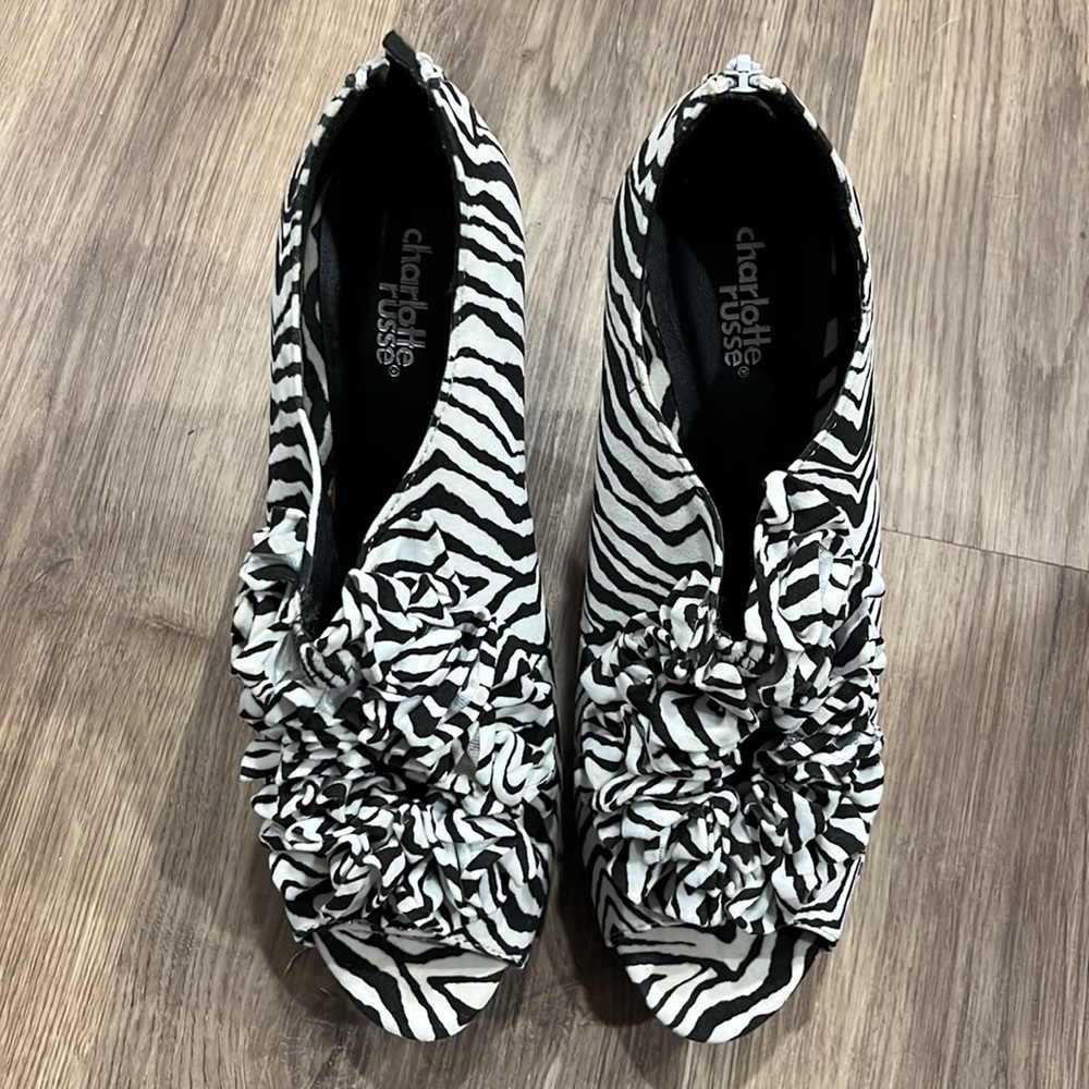 Charlotte Russe Zebra Striped Velvet Heels